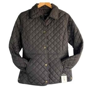 Ralph Lauren Snap Front Quilted Jacket Sz SP / Small Petite Black NWT